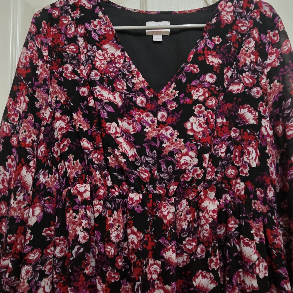 Isabel Maternity by Ingrid & Isabel Black Dress with Berry Floral Trim